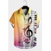 MENS MUSIC NOTE PRINT LAPEL CASUAL LOOSE SHORT SLEEVE HAWAIIAN SHIRT