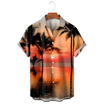 Seaside Sunset Palm Print Shirt 76273884X